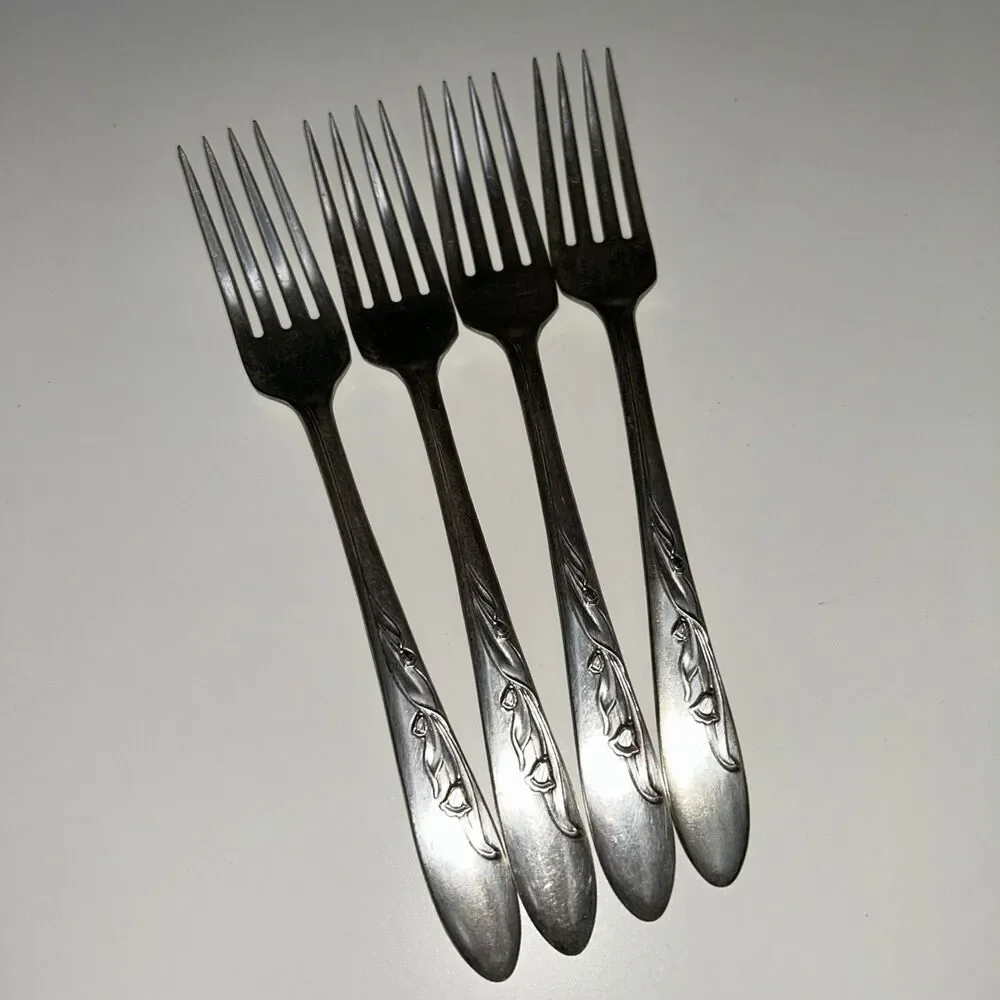 Vtg Carlton Fork Set Silver Plate 4 FLAWED Heavy scratched ,tarnished Unpolished
